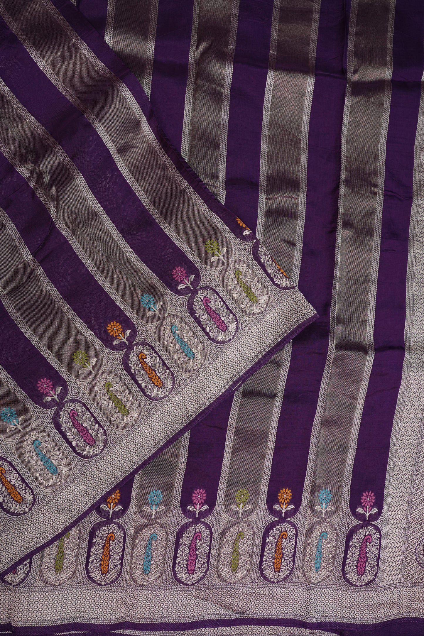 Mellow Tissue & Banarasi Fusion Saree with Meenakari Detailing – Royal Purple