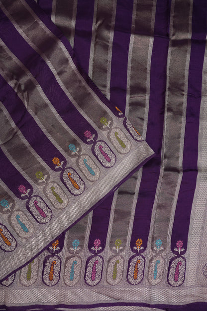 Mellow Tissue & Banarasi Fusion Saree with Meenakari Detailing – Royal Purple