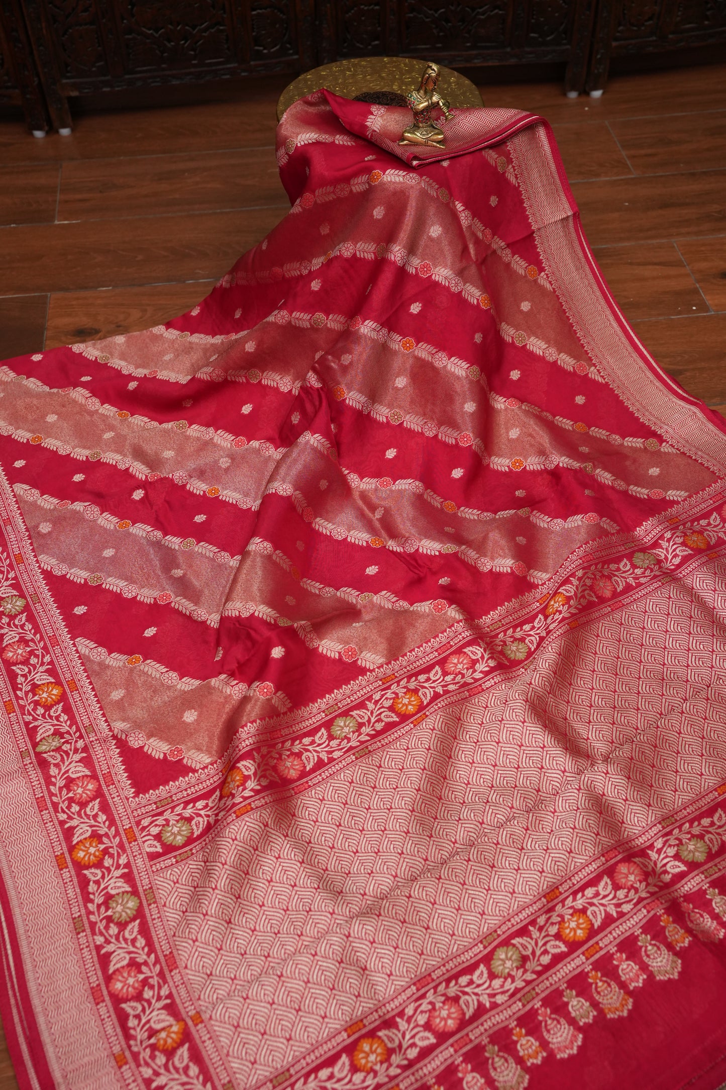 Mellow Tissue & Banarasi Fusion Saree with Meenakari Detailing – Rani Pink