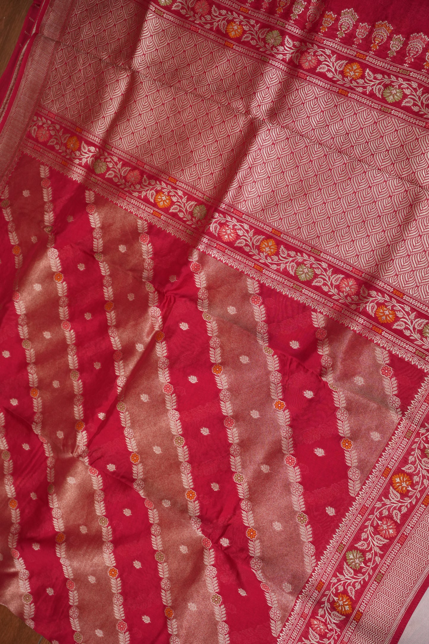 Mellow Tissue & Banarasi Fusion Saree with Meenakari Detailing – Rani Pink