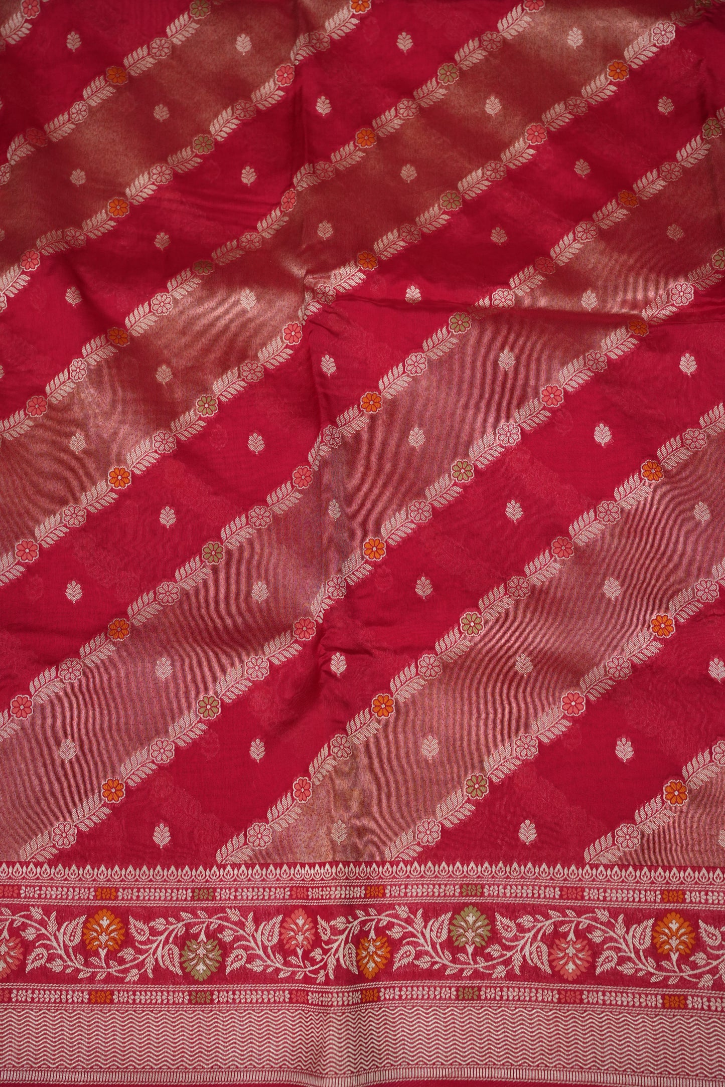 Mellow Tissue & Banarasi Fusion Saree with Meenakari Detailing – Rani Pink