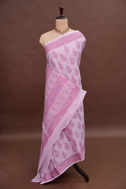 Soft Pastel Floral cotton Saree – Blush Pink with Delicate Multicolour Buttas