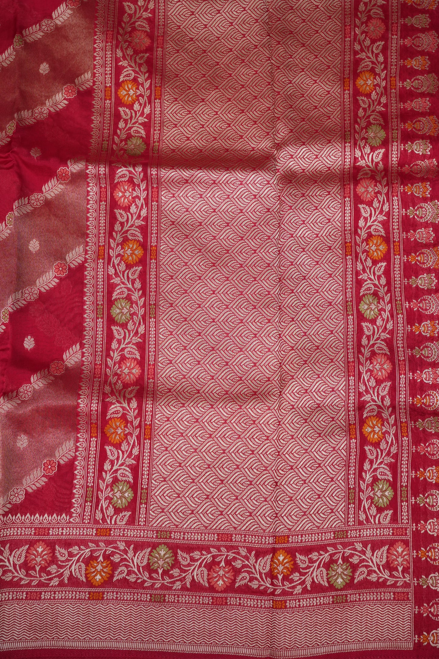 Mellow Tissue & Banarasi Fusion Saree with Meenakari Detailing – Rani Pink