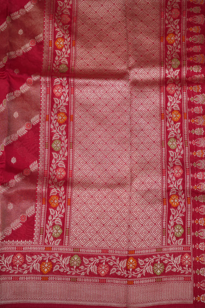 Mellow Tissue & Banarasi Fusion Saree with Meenakari Detailing – Rani Pink