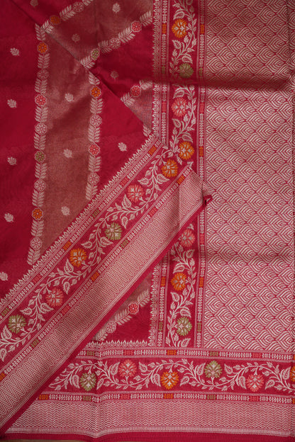 Mellow Tissue & Banarasi Fusion Saree with Meenakari Detailing – Rani Pink
