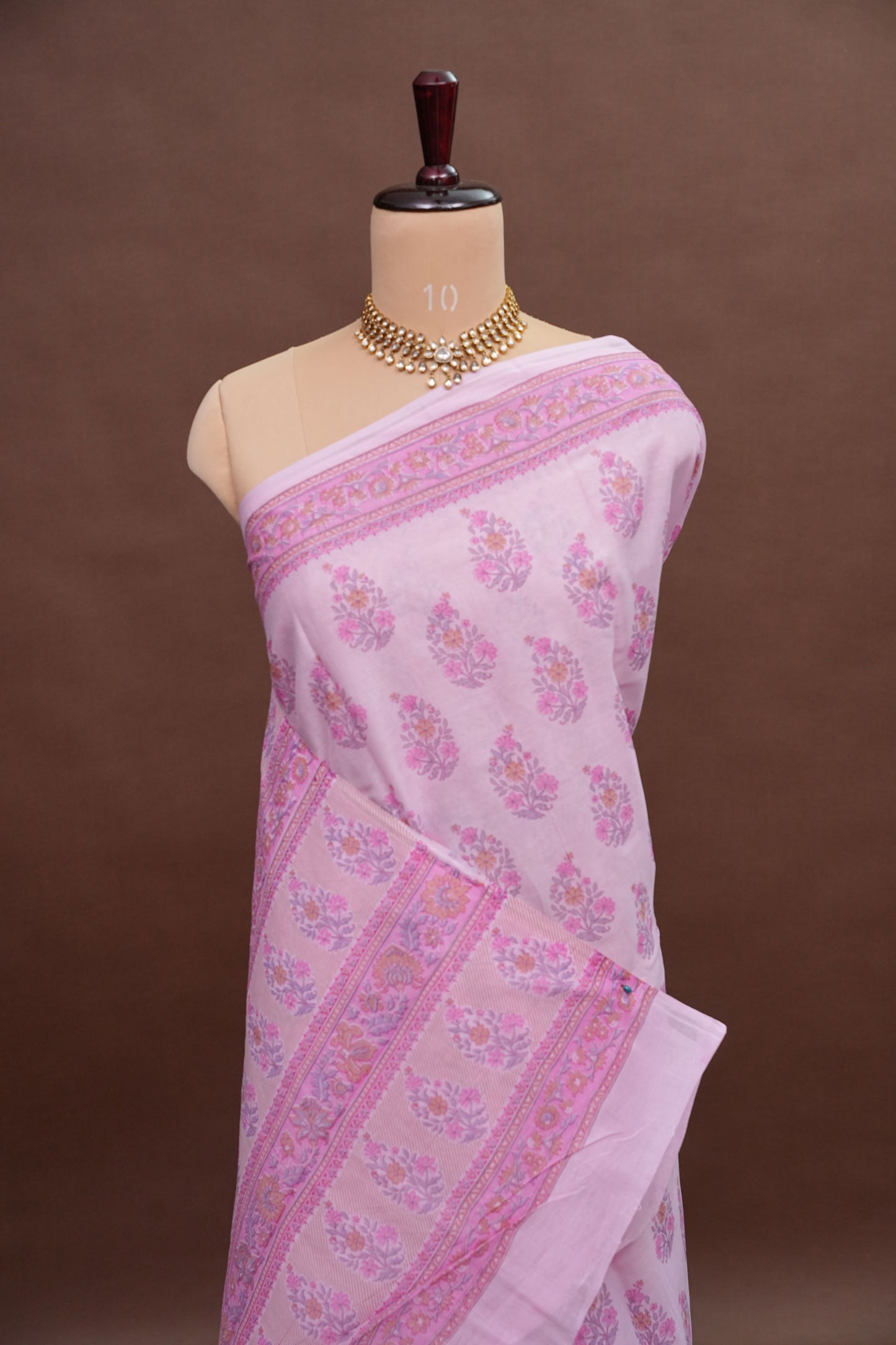Soft Pastel Floral cotton Saree – Blush Pink with Delicate Multicolour Buttas