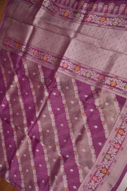 Mellow Tissue & Banarasi Fusion Saree with Meenakari Detailing – Magenta Purple