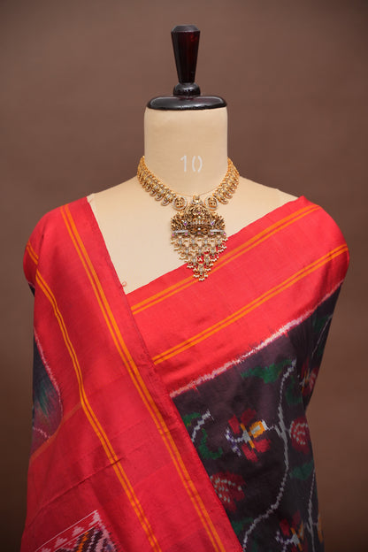 Pure Ikkat Soft Silk Saree - Black & Red