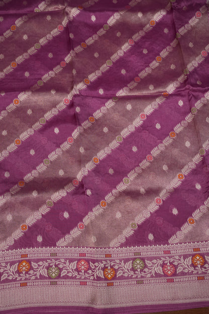 Mellow Tissue & Banarasi Fusion Saree with Meenakari Detailing – Magenta Purple