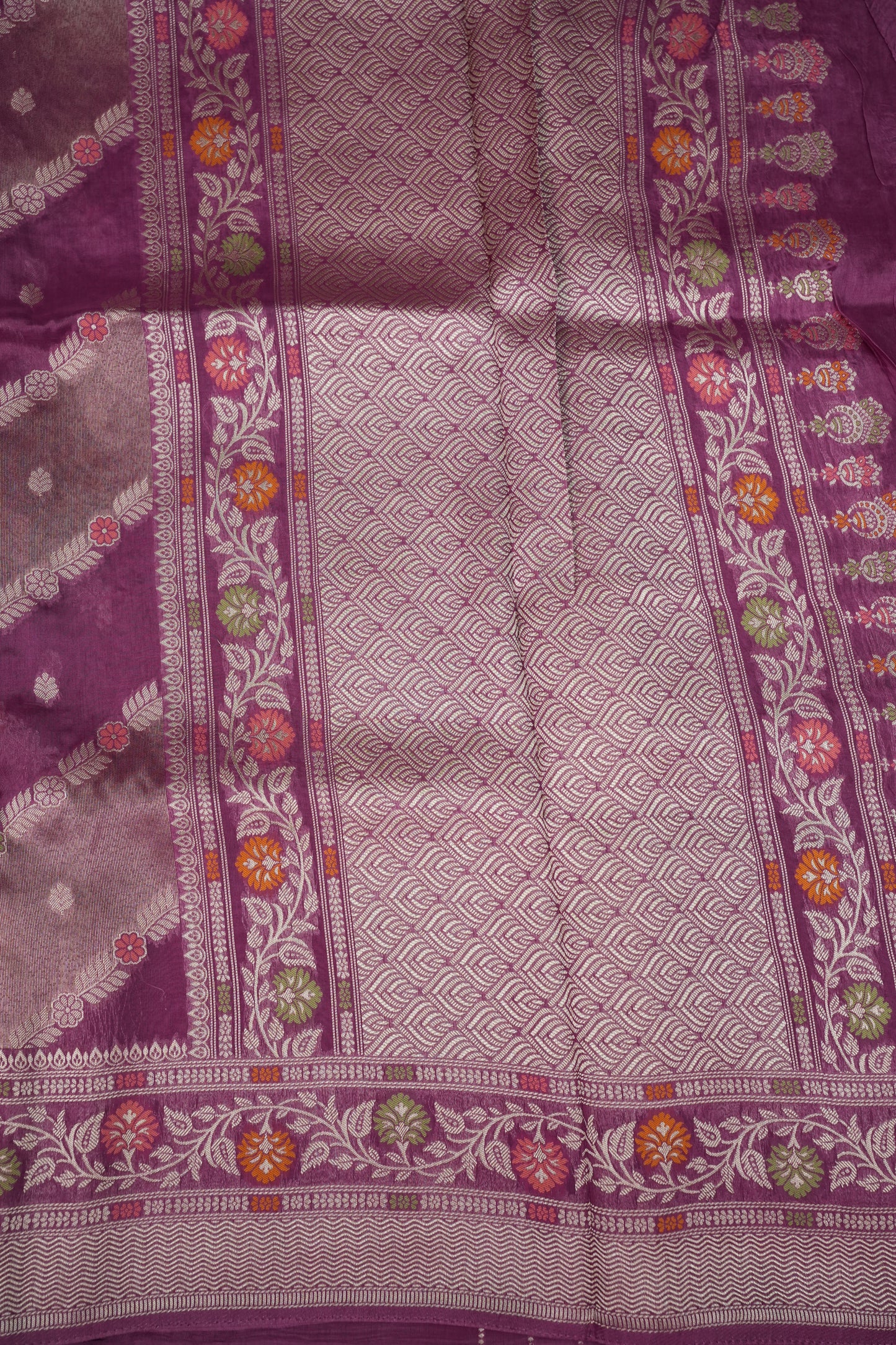 Mellow Tissue & Banarasi Fusion Saree with Meenakari Detailing – Magenta Purple