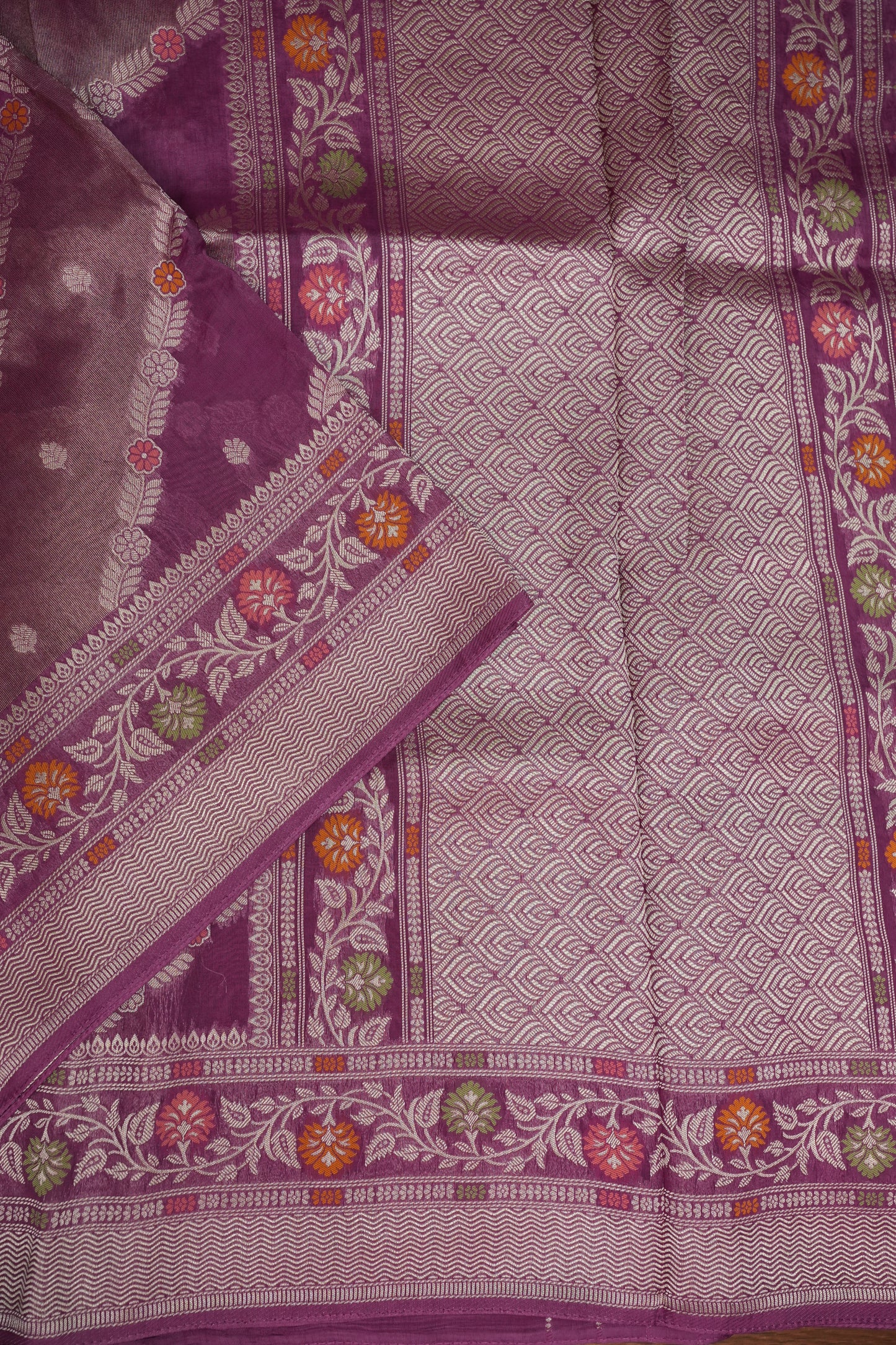 Mellow Tissue & Banarasi Fusion Saree with Meenakari Detailing – Magenta Purple