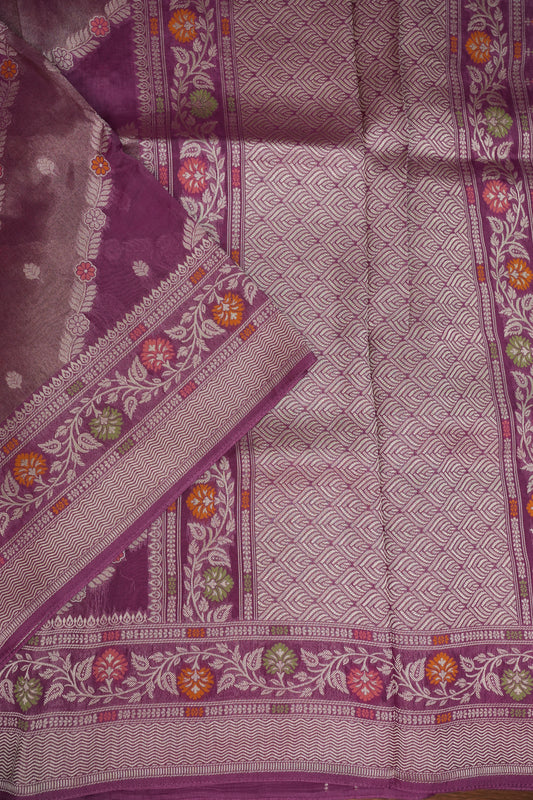 Mellow Tissue & Banarasi Fusion Saree with Meenakari Detailing – Magenta Purple