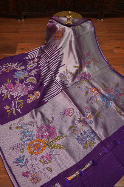 Mellow Tissue & Banarasi Fusion Saree with Meenakari Detailing – Lavender Purple