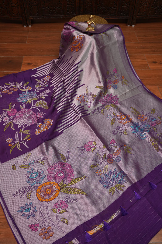 Mellow Tissue & Banarasi Fusion Saree with Meenakari Detailing – Lavender Purple