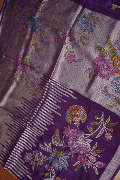 Mellow Tissue & Banarasi Fusion Saree with Meenakari Detailing – Lavender Purple