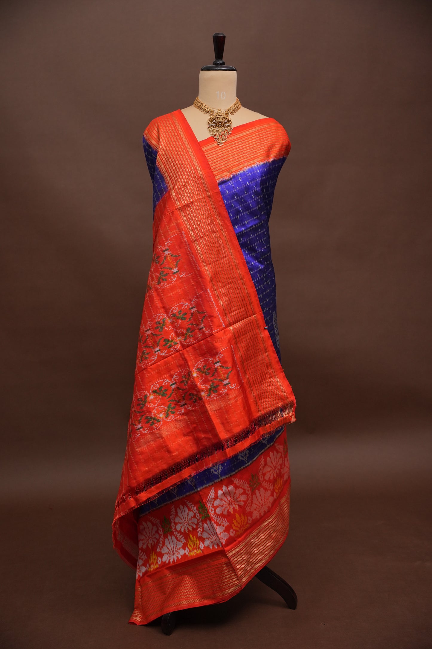 Pure Ikkat Soft Silk Saree - Blue & Orange