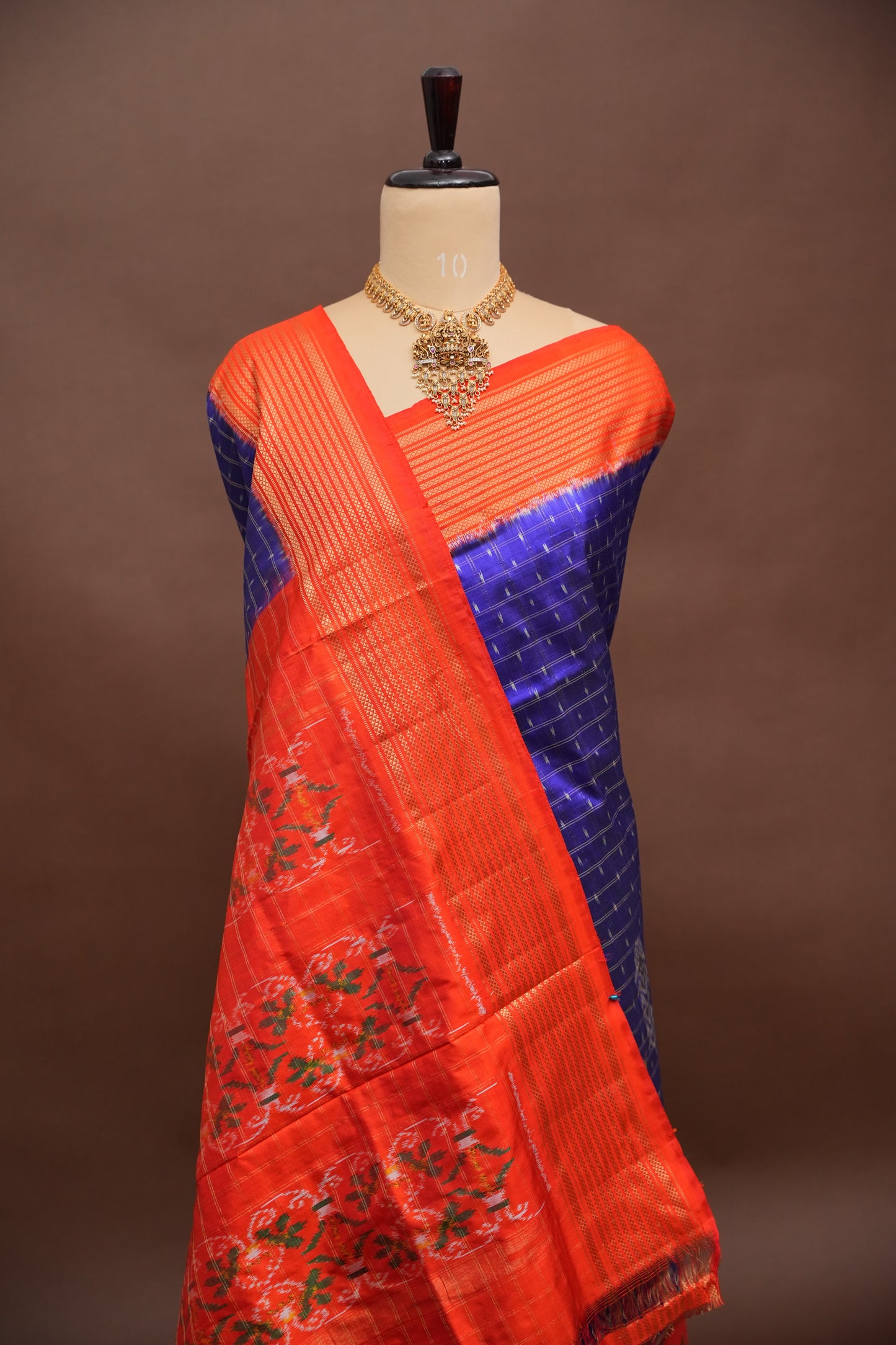 Pure Ikkat Soft Silk Saree - Blue & Orange