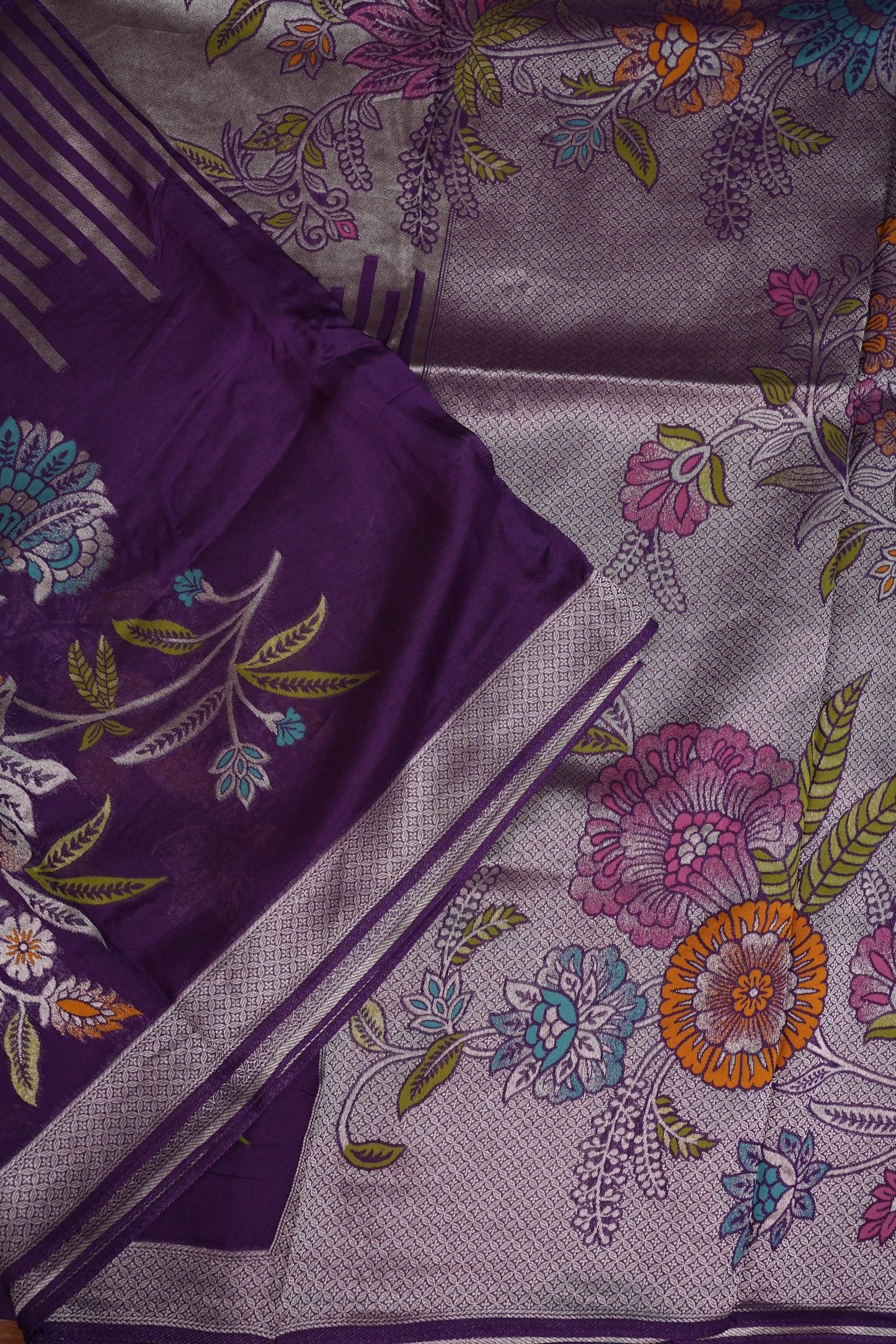 Mellow Tissue & Banarasi Fusion Saree with Meenakari Detailing – Lavender Purple