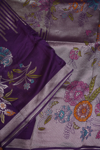 Mellow Tissue & Banarasi Fusion Saree with Meenakari Detailing – Lavender Purple