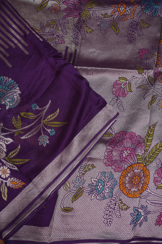 Mellow Tissue & Banarasi Fusion Saree with Meenakari Detailing – Lavender Purple
