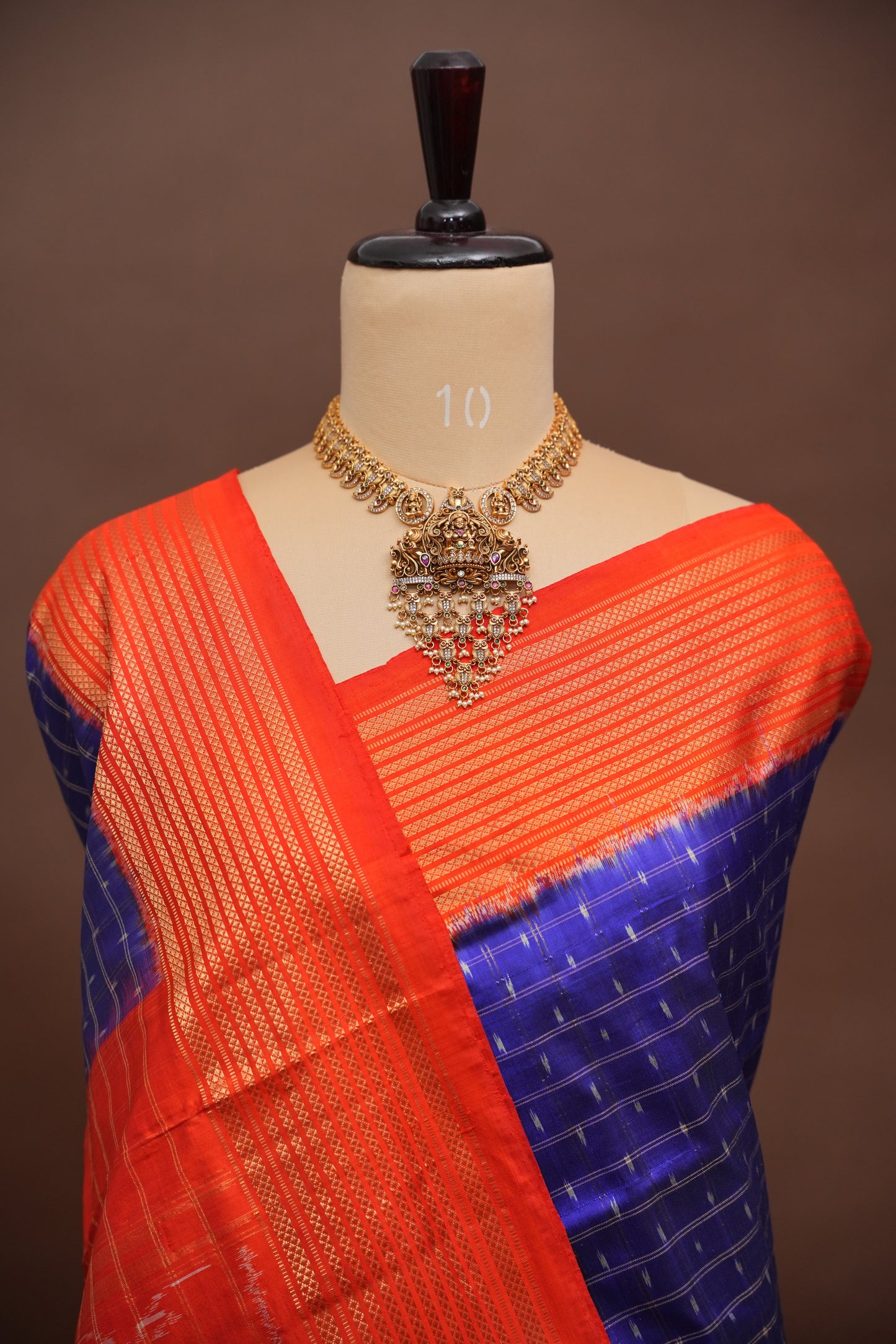 Pure Ikkat Soft Silk Saree - Blue & Orange
