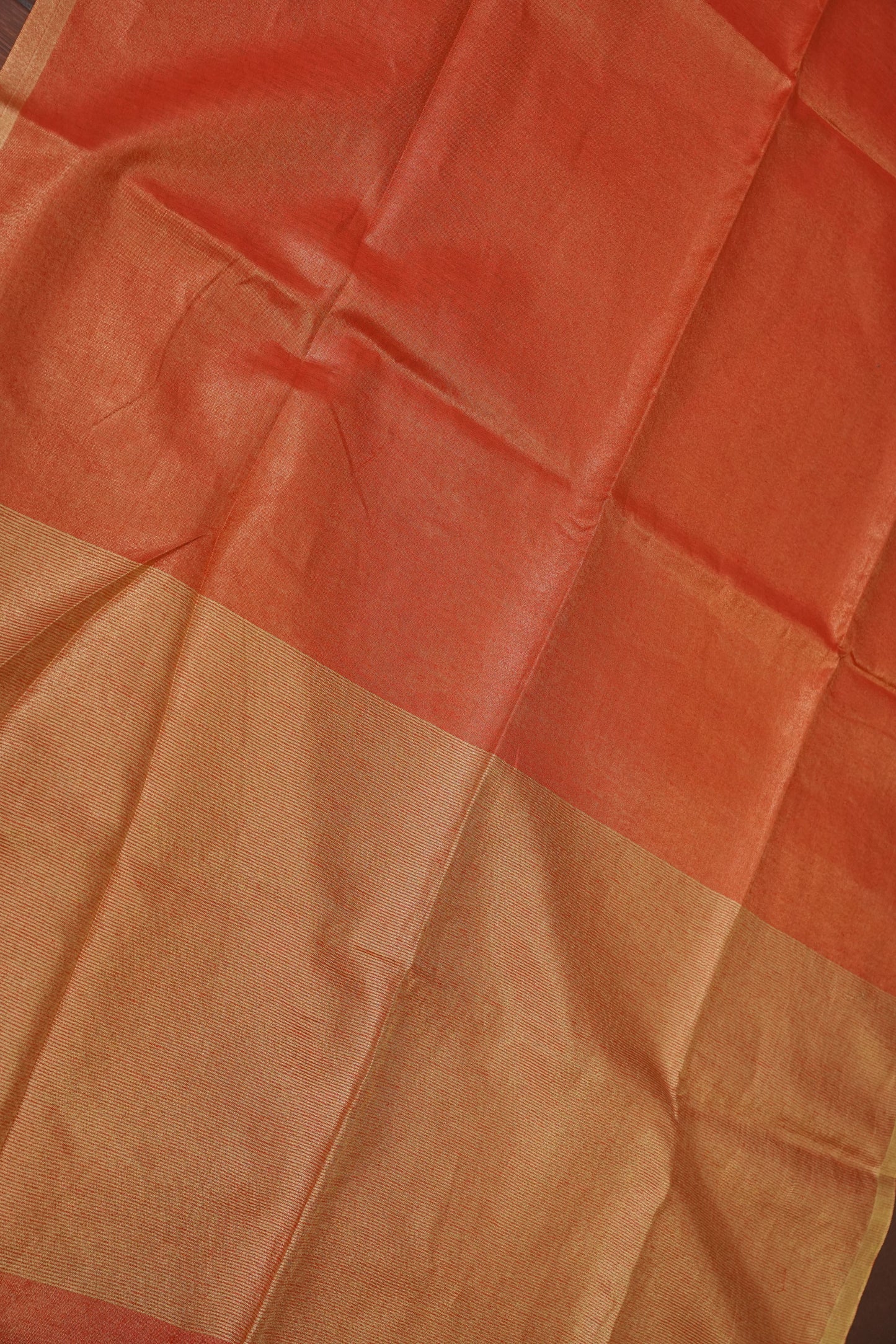Tissue Linen Silk Saree – Rust Orange with Subtle Gold Zari Border