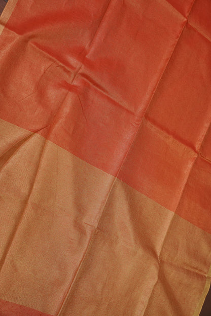 Tissue Linen Silk Saree – Rust Orange with Subtle Gold Zari Border