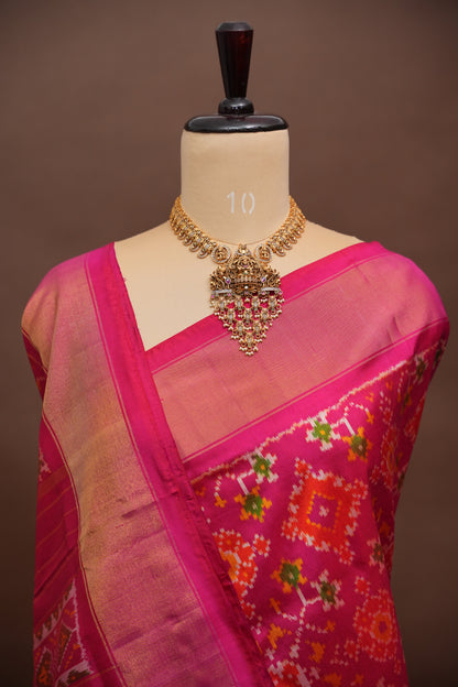 Pure Ikkat Soft Silk Saree - Magenta Pink