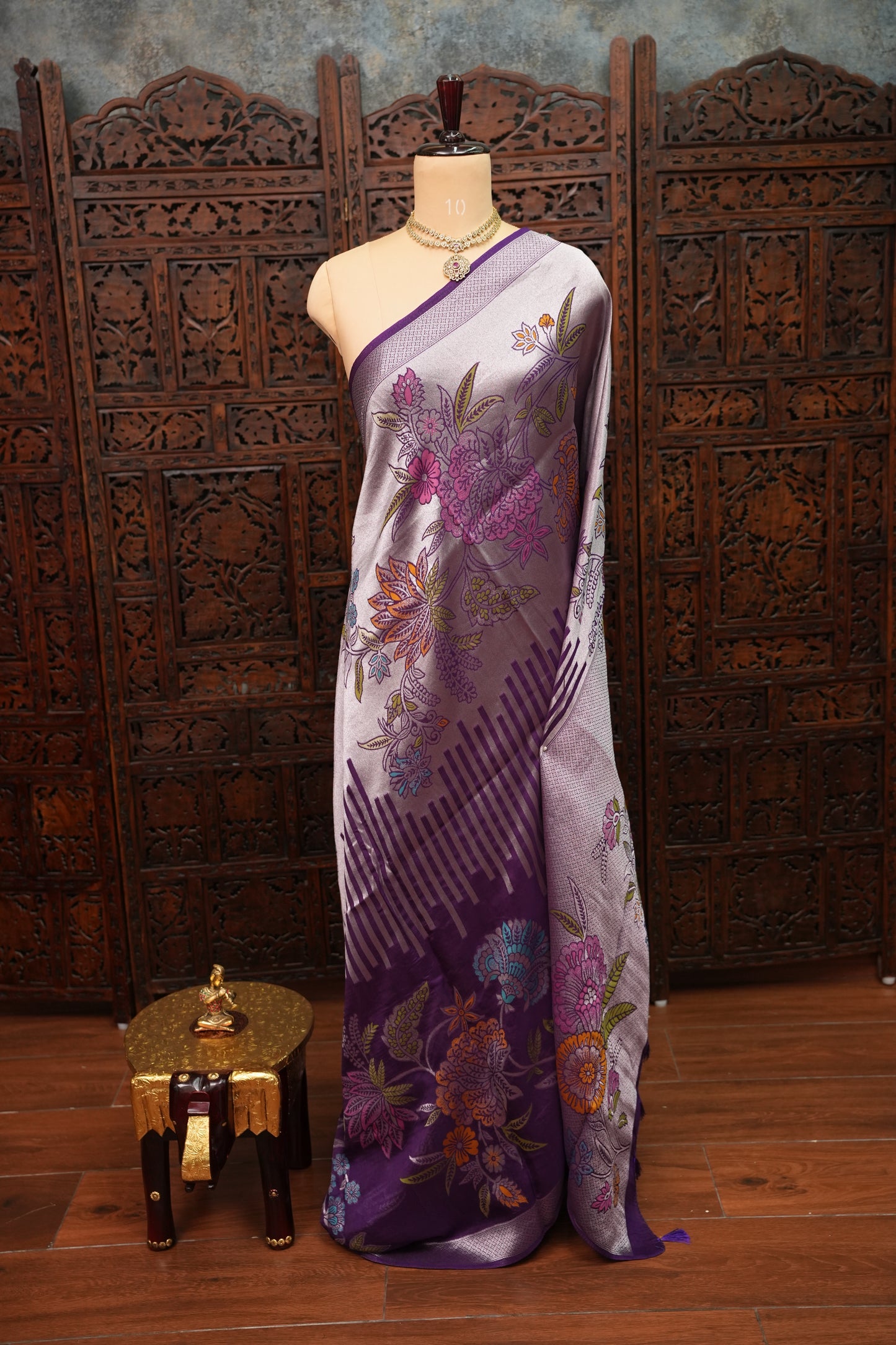 Mellow Tissue & Banarasi Fusion Saree with Meenakari Detailing – Lavender Purple