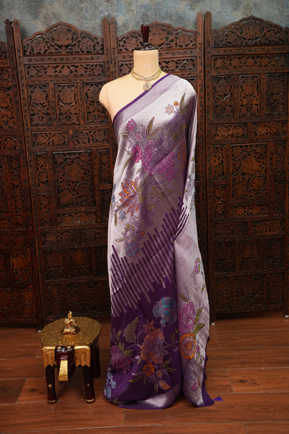 Mellow Tissue & Banarasi Fusion Saree with Meenakari Detailing – Lavender Purple