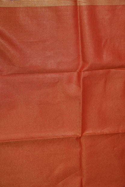 Tissue Linen Silk Saree – Rust Orange with Subtle Gold Zari Border