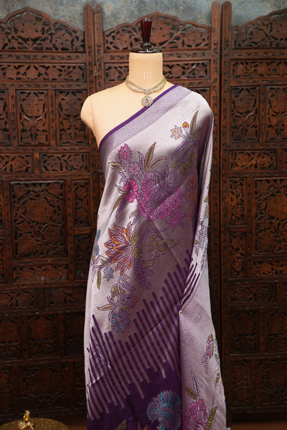 Mellow Tissue & Banarasi Fusion Saree with Meenakari Detailing – Lavender Purple