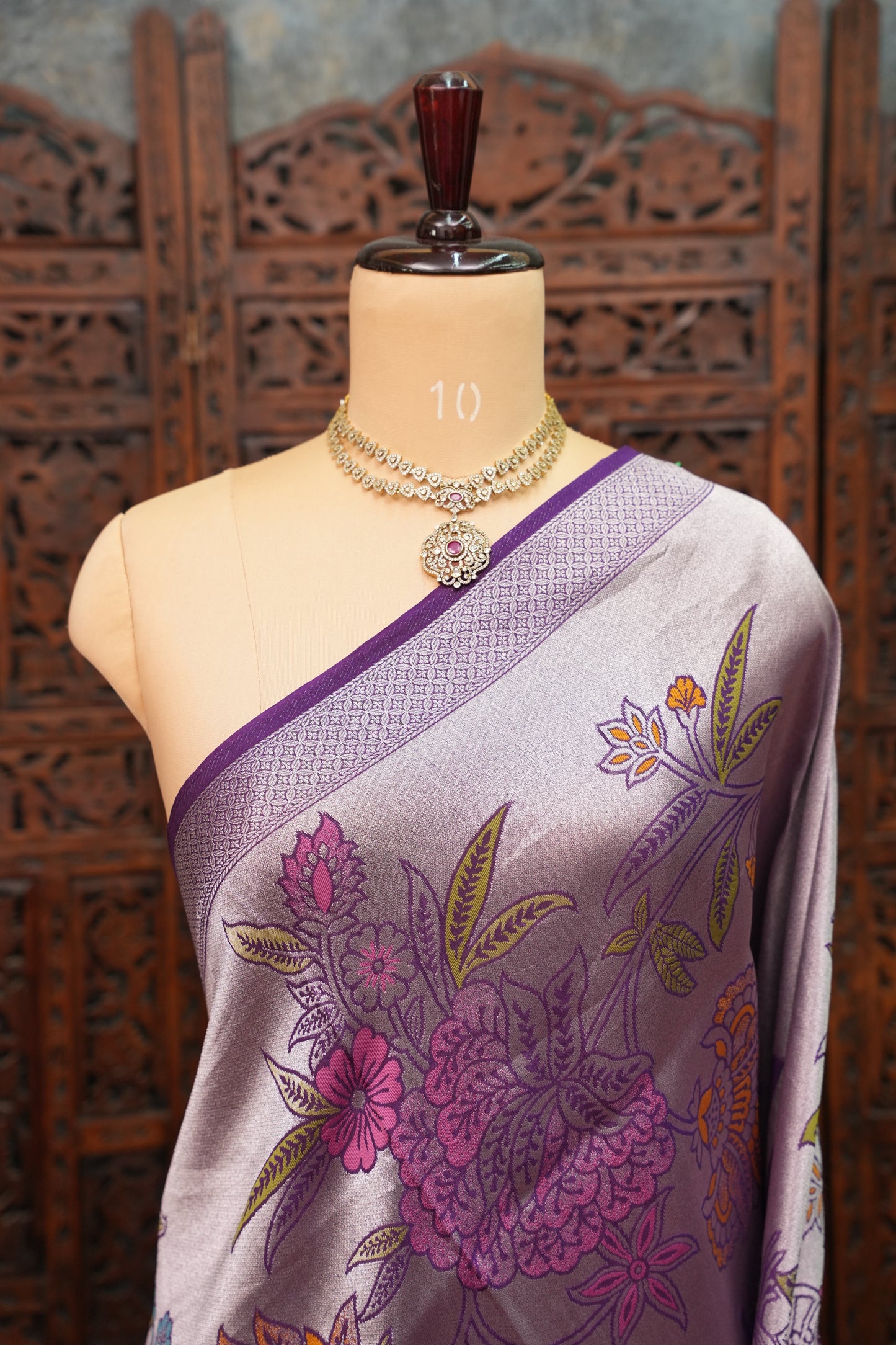 Mellow Tissue & Banarasi Fusion Saree with Meenakari Detailing – Lavender Purple