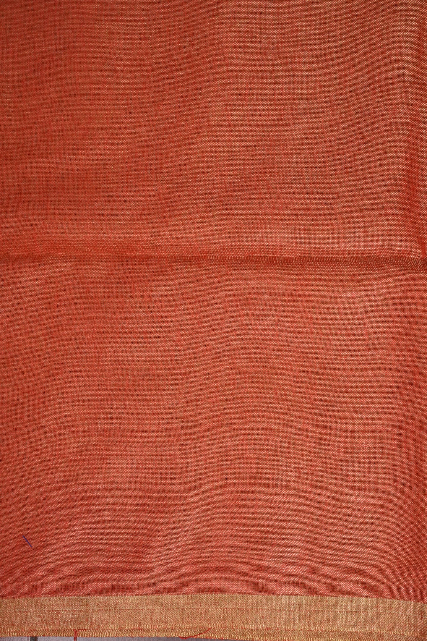 Tissue Linen Silk Saree – Rust Orange with Subtle Gold Zari Border