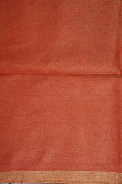 Tissue Linen Silk Saree – Rust Orange with Subtle Gold Zari Border