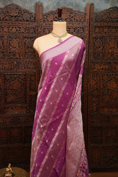 Mellow Tissue & Banarasi Fusion Saree with Meenakari Detailing – Magenta Purple