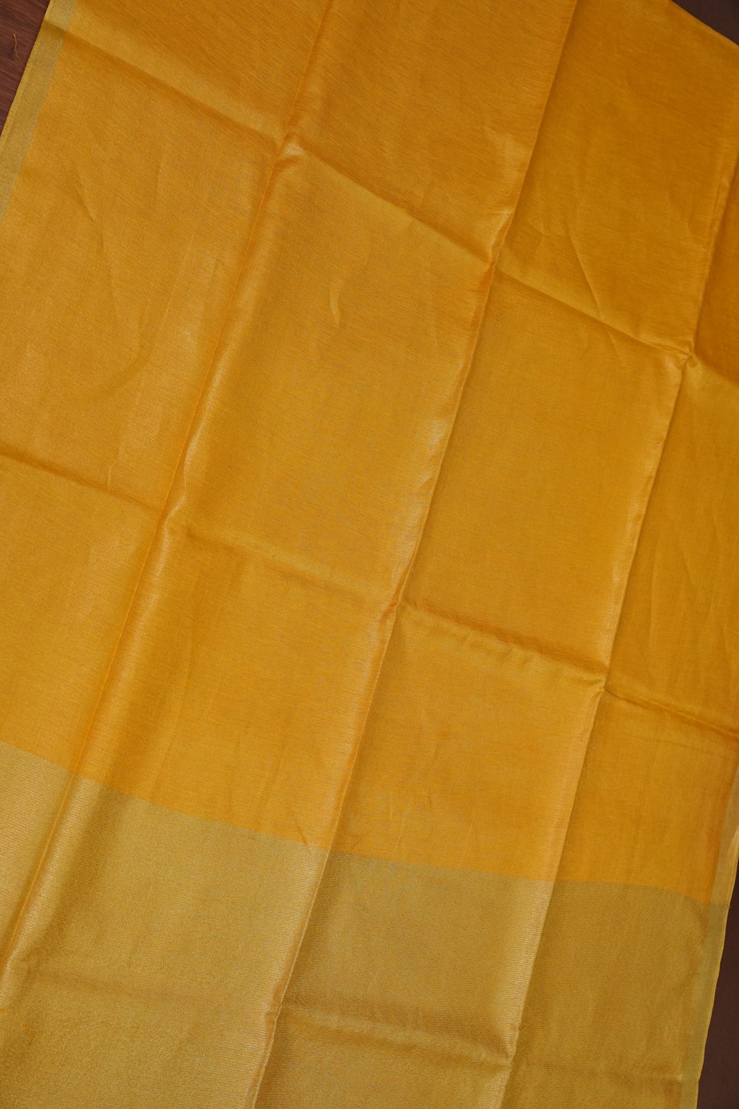 Tissue Linen Silk Saree – Mustard Yellow with Subtle Gold Zari Border