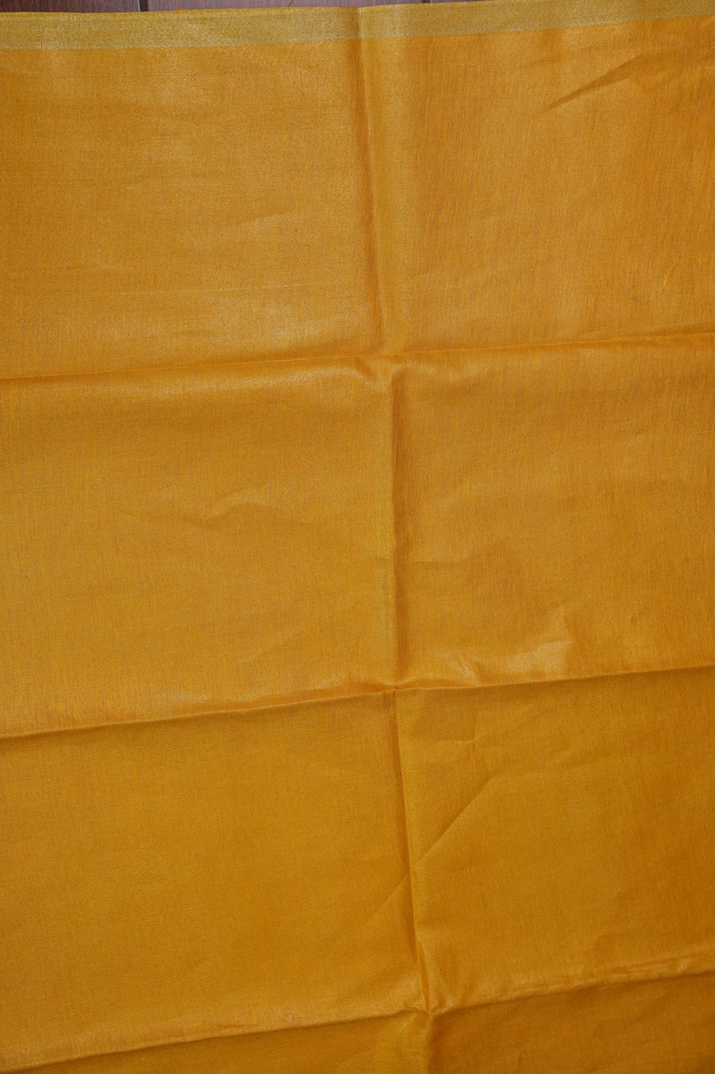 Tissue Linen Silk Saree – Mustard Yellow with Subtle Gold Zari Border