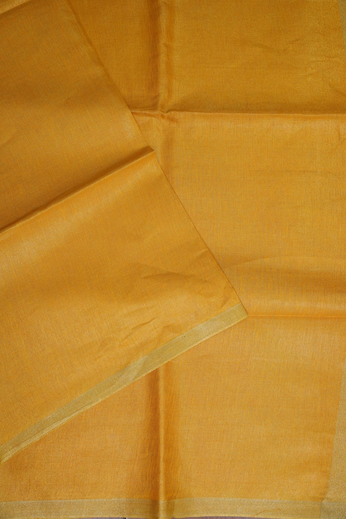 Tissue Linen Silk Saree – Mustard Yellow with Subtle Gold Zari Border