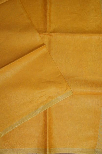 Tissue Linen Silk Saree – Mustard Yellow with Subtle Gold Zari Border
