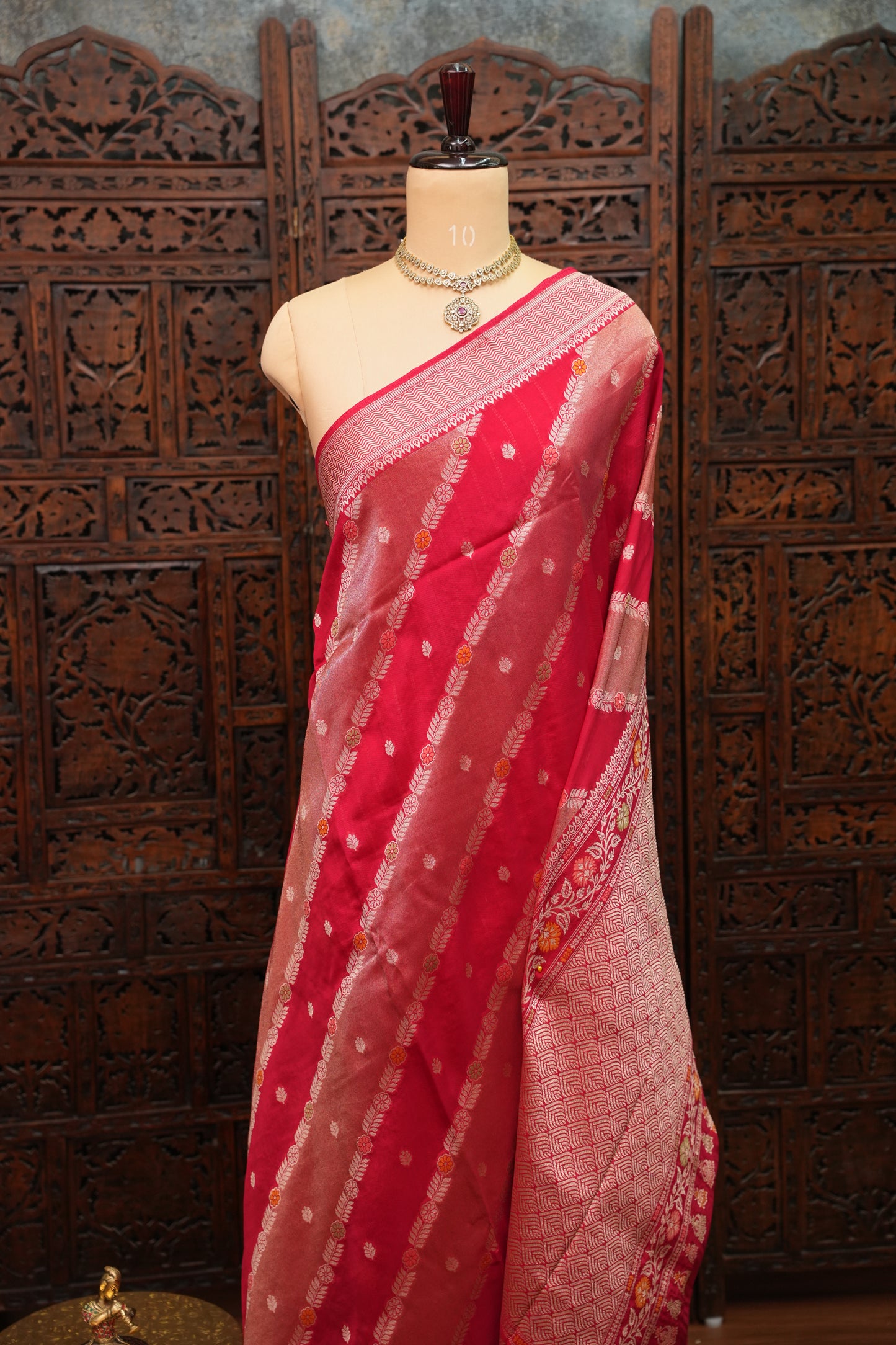 Mellow Tissue & Banarasi Fusion Saree with Meenakari Detailing – Rani Pink