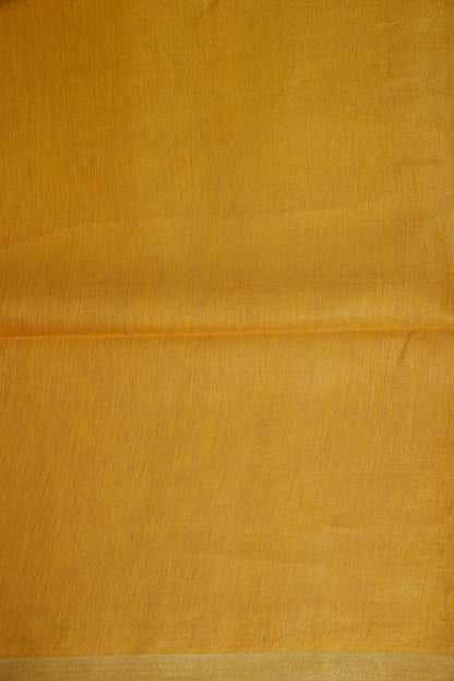 Tissue Linen Silk Saree – Mustard Yellow with Subtle Gold Zari Border