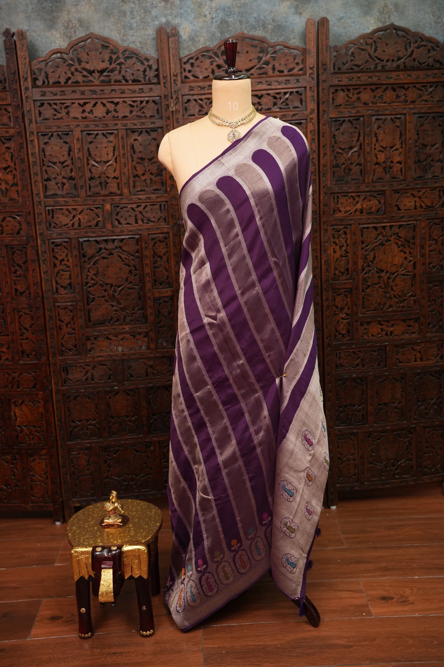 Mellow Tissue & Banarasi Fusion Saree with Meenakari Detailing – Royal Purple