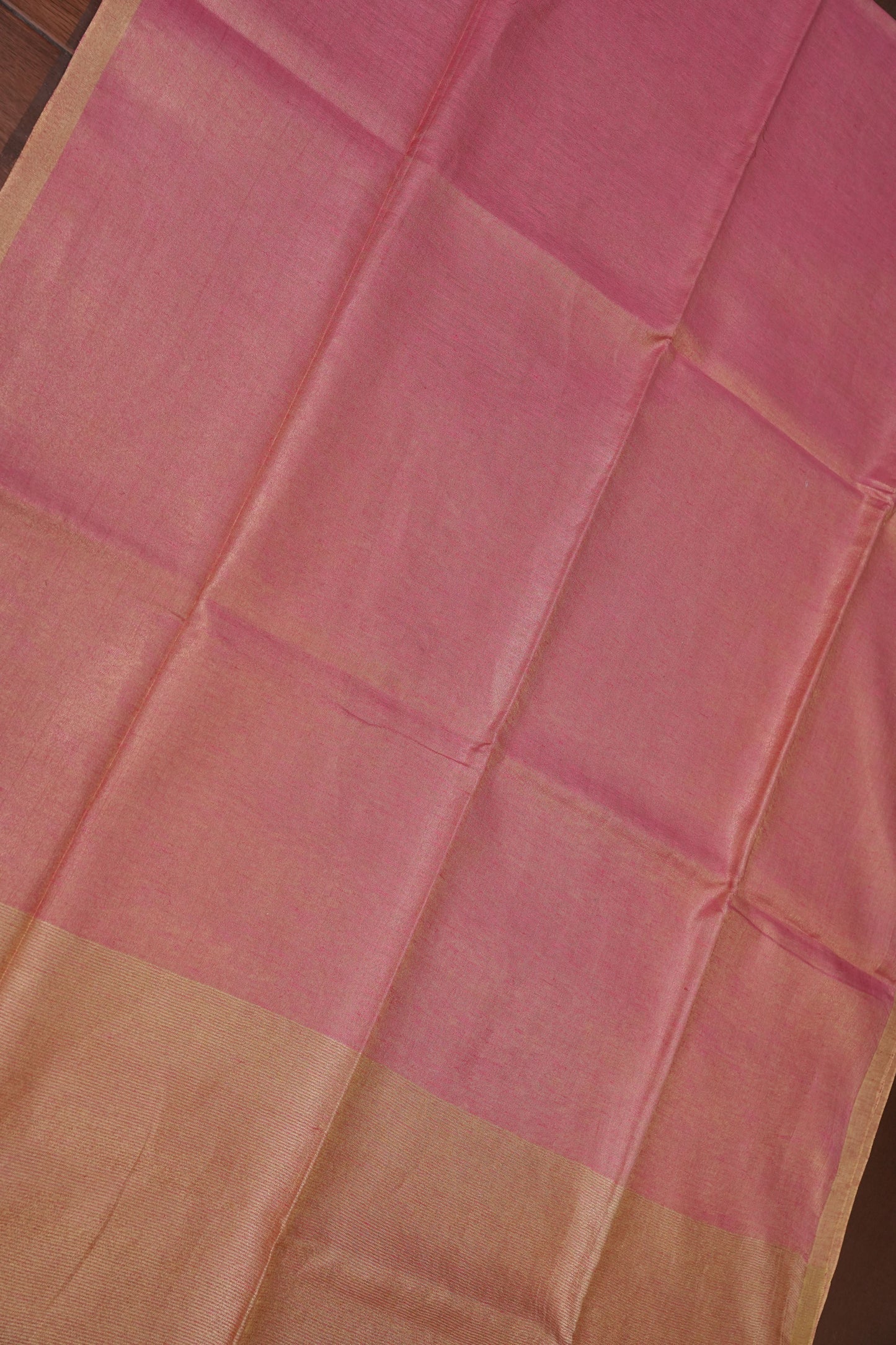 Tissue Linen Silk Saree – Blush Pink with Subtle Gold Zari Border