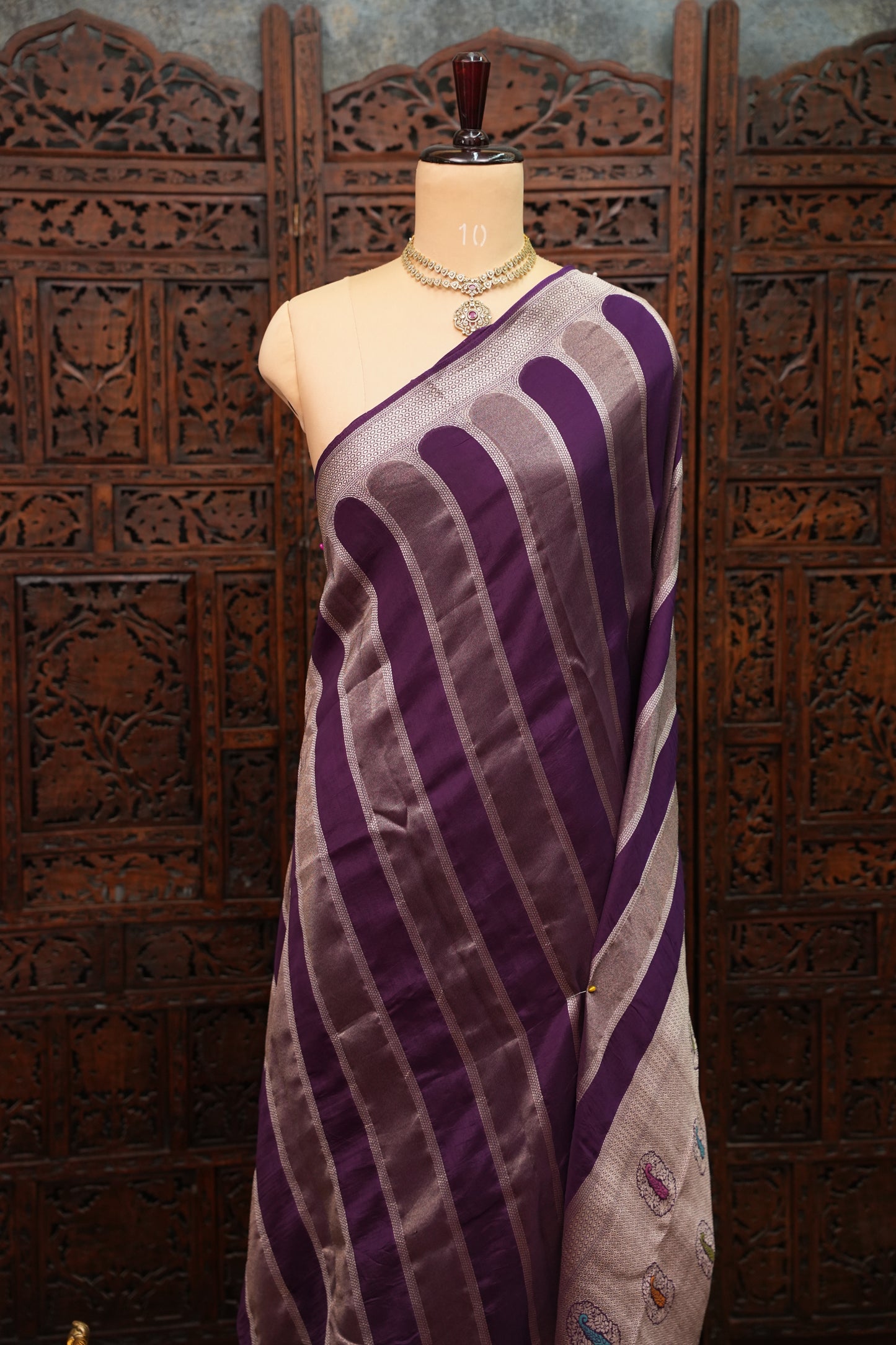 Mellow Tissue & Banarasi Fusion Saree with Meenakari Detailing – Royal Purple