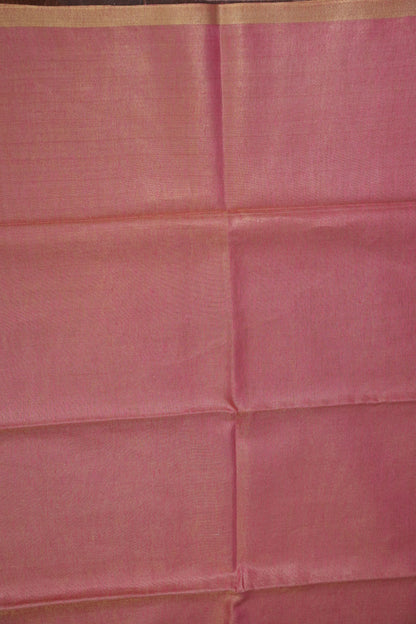 Tissue Linen Silk Saree – Blush Pink with Subtle Gold Zari Border