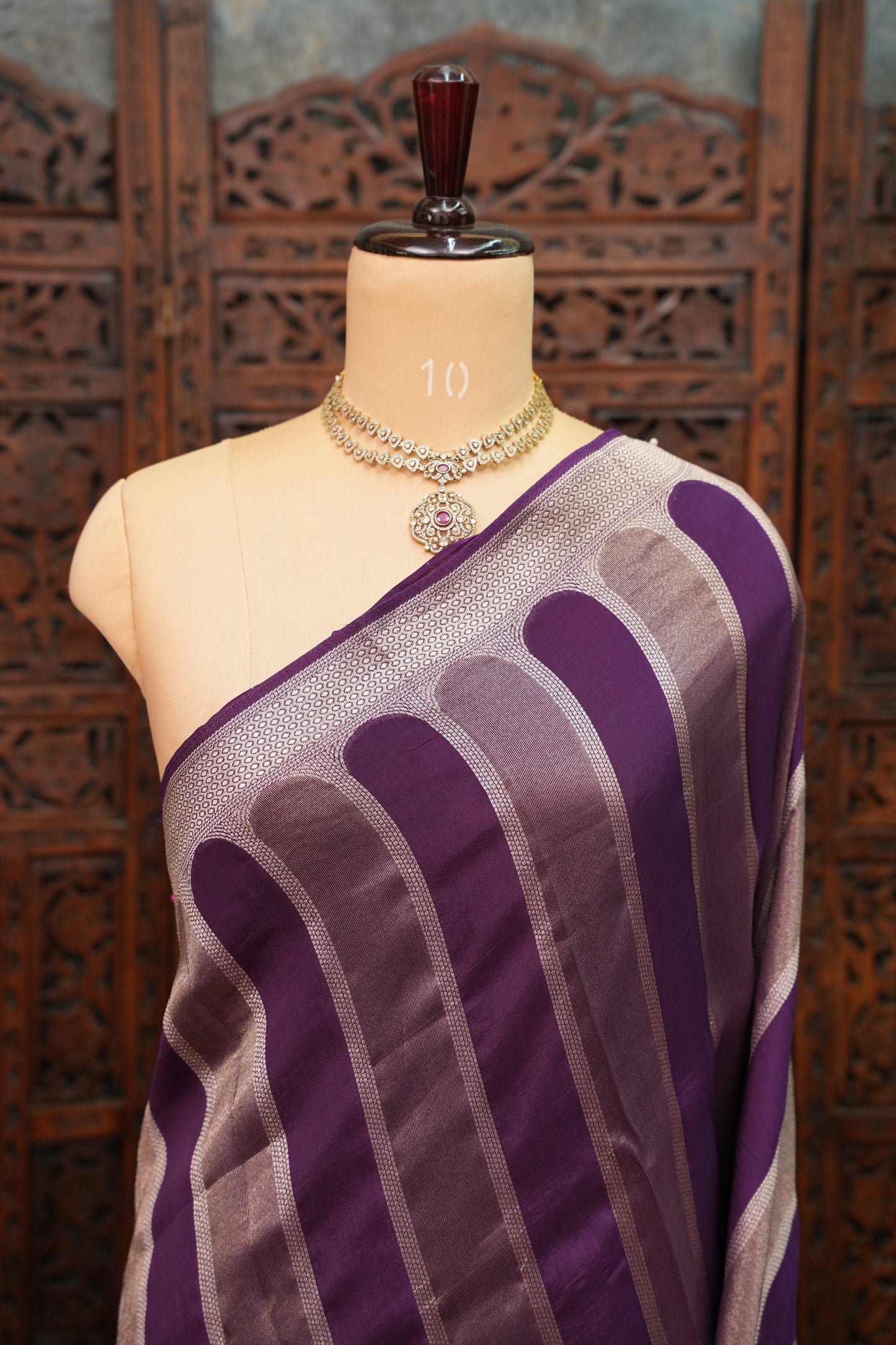 Mellow Tissue & Banarasi Fusion Saree with Meenakari Detailing – Royal Purple