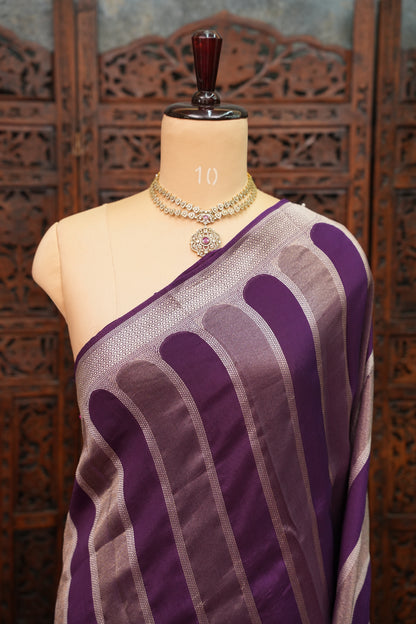 Mellow Tissue & Banarasi Fusion Saree with Meenakari Detailing – Royal Purple
