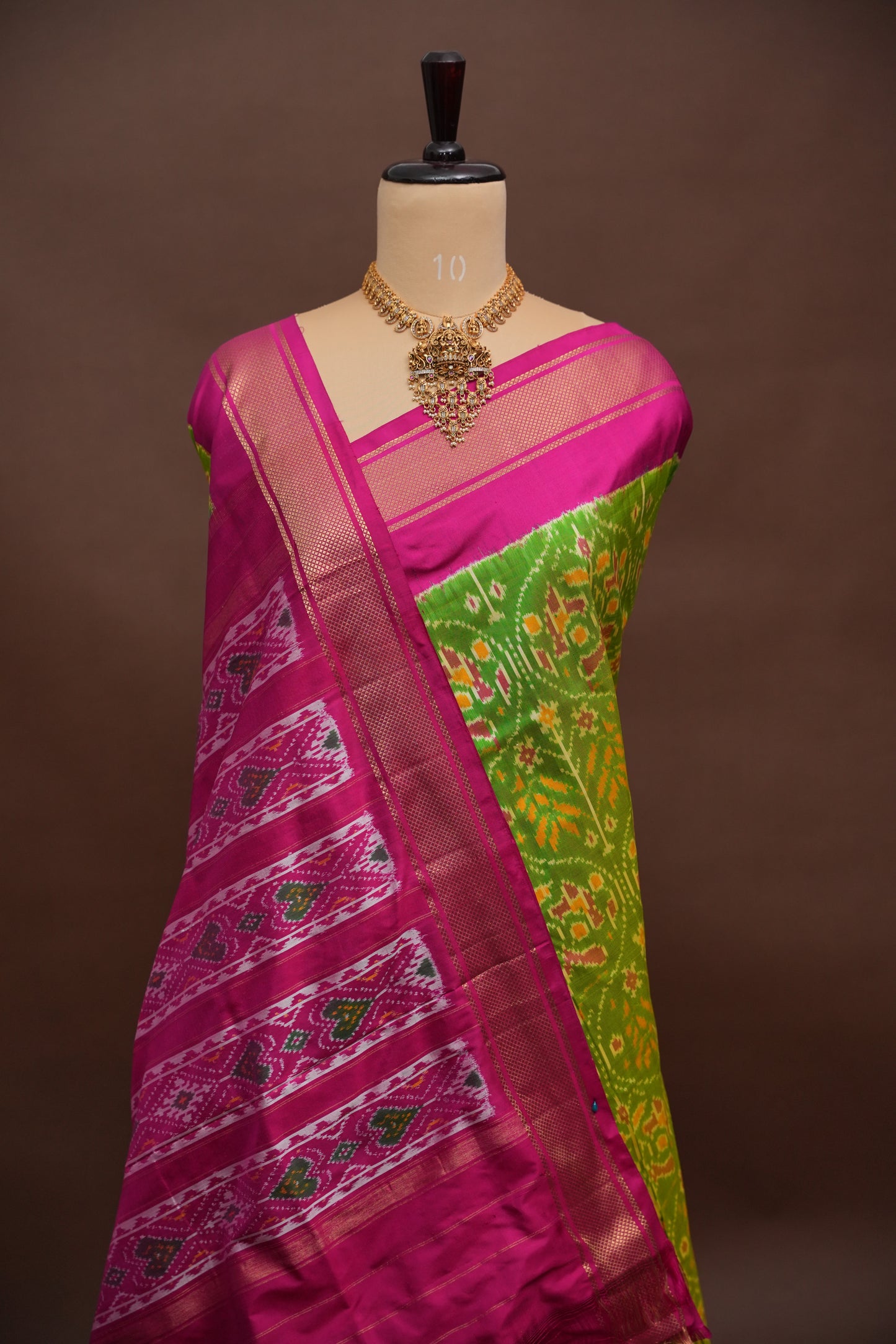 Pure Ikkat Soft Silk Saree - Parrot Green & Pink