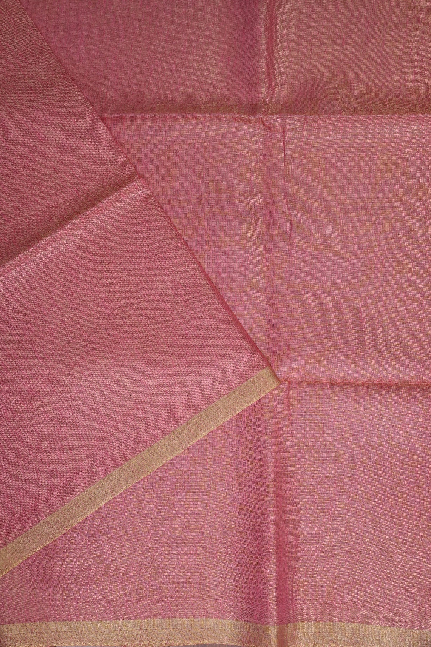Tissue Linen Silk Saree – Blush Pink with Subtle Gold Zari Border